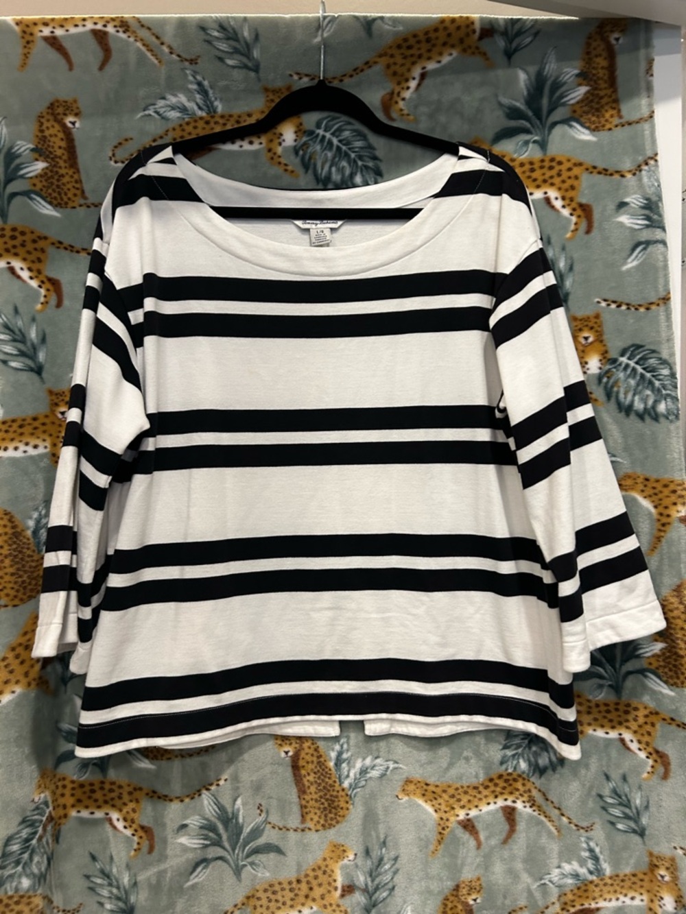 Tommy Bahama Black and White Striped 3/4 Sleeve Tee